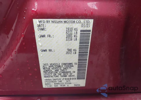 2015 Nissan Altima 2.5/2.5 S/2.5 Sl/2.5 Sv from USA, damaged, VIN 1N4AL3AP1FC294899